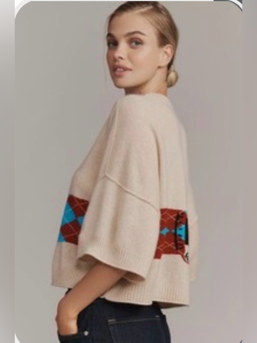 New Anthropologie The Goldie Crew-Neck Cashmere Sweater Red Dachshund - Picture 3 of 9